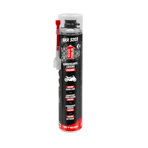 ERRECOM 1000 Miglia BKR 3203 Lubrificante Catena Moto Racing Alte Prestazioni, Resiste a Velocità Elevate Lunghe Distanze, Getto senza Schizzi, con Huggie System+Prolunga a 90°, Bombola Aerosol 750ml