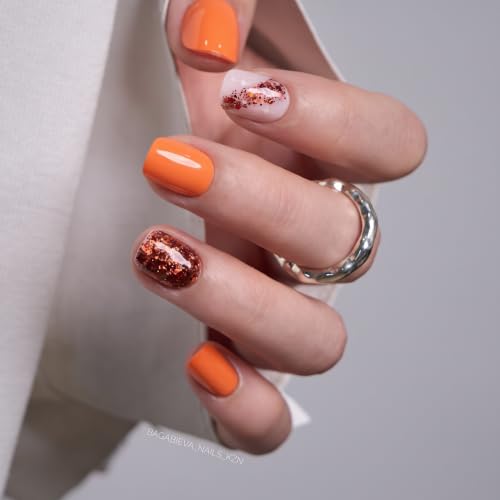 Image of CurvLife Extra Short Square Press On Nails, Gold, Amber Spark, Soft Gel