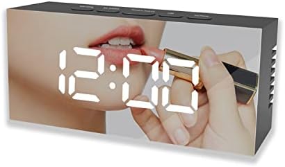 LLQQ Digital Alarm Clock,Adjustable Brightness Mirror Surface LED Large Display Alarm Clock for Home, Office(USB or Battery Powered) Black, 14x5x3cm, (KD2001)