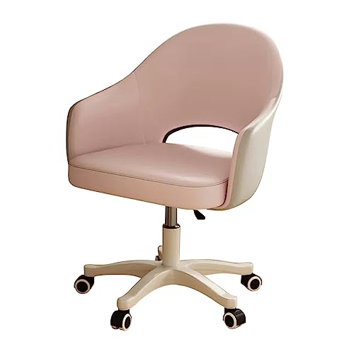 Swivel Desk Chair with Latex Seat Cushion, Adjustable High Leather Computer Chair - Reading Chair Work Chair - Vanity Chairs with Wheels(Pink+Grey)