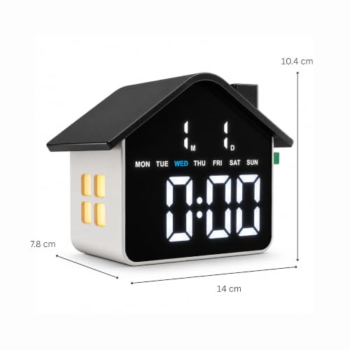 Image of Xtore Digital House-Shaped LED Alarm Clock with Date, Day & 4-Level Brightness | Modern Desktop Clock with Alarm Function for Bedroom, Office & Study Table