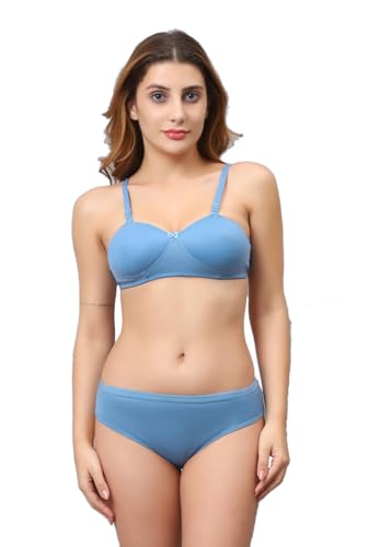 Image of Cotton Blend Light Padded Non Wired Full Coverage Bra and Panty Set Lingerie Set for Girls and Women
