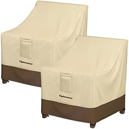 Yipincover Patio Chair Covers Waterproof 2Pack Heavy Outdoor Furniture Covers Thick Deep Seat Lounge Covers 600D Oxford Cloth(Beige & Brown,30" W×37" D×31" H)-1Year Warranty