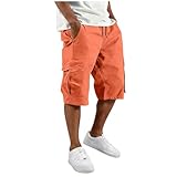 Cargo Shorts for Men Below the Knee Length Plus Size Hiking Work Relaxed Fit Capri Tactical Shorts with Multi Pockets Summer Fashion Orange 3XL