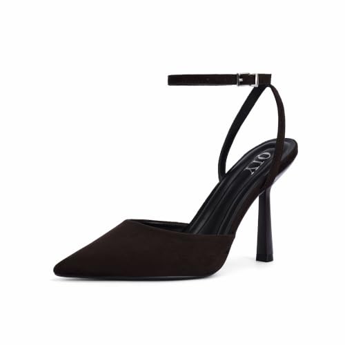 Image of QIY Closed Toe Heels for Women Pumps High Heel Strappy Sandals | Pointed Toe Slingback Women Heels with Ankle Strap, Stilettos Wedding & Bridal Formal Dress Shoes for Evening Party, Prom