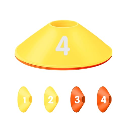 Fifizz 4 Pack Soccer Cones for Sports Training, Football, Soccer, Basketball, Coaching, Practice Equipment, 2 Yellow& 2 Orange，F005