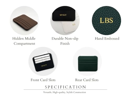 Customize Initial letters Credit Card Holder Wallet, PU Leather Ultra Slim Wallet, Thin Minimalist Credit Card Case Card Protector, Front Pocket Wallets for Men, Women (White)3