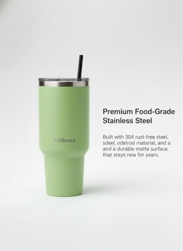 Image of KiKiluxxa 1200ML Stainless Steel Tumbler with Lid, Dual-Sip Sipper (Direct & Straw Sip) - Large Insulated Travel Cup for Water, Coffee, Iced Tea - Perfect for Office, Gym & Travel (DS-Light Green)