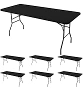 Enjoyidea Fitted Tablecloth for 6 Foot Rectangle Tables-6 Pack Black Elastic Outdoor Picnic Table...