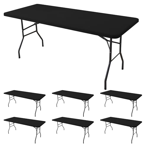 Fitted Tablecloth for 6 Foot Rectangle Tables-6 Pack Black Elasti...