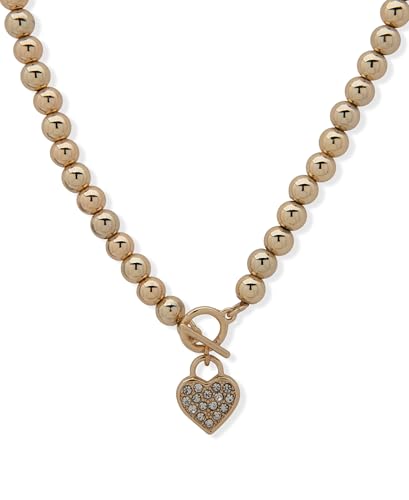 Outfits for Women Over 50: Fashion Tips That Make You Feel Like Yourself Again 31 Anne Klein Gold Tone Heart Charm Necklace for Women – 16 Inch Beaded Toggle Chain with Pave Heart Pendant, Adjustable 3 Inch Extender, Lobster Clasp Fashion Jewelry, Clear Glass Accent Necklace