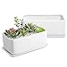 10 inch White Ceramic Rectangular Succulent Planter Pots with Removable Drip Tray, Set of 2
