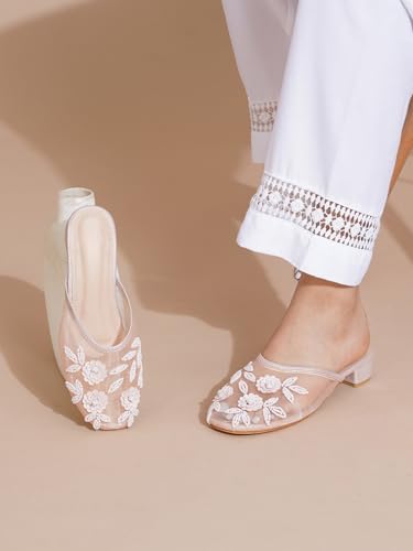 Image of TRYME Embellished Block Heel Mules for Women | Elegant Slip On Dress Sandals | Comfortable Fashion Heels for Casual, Wedding & Evening Occasions
