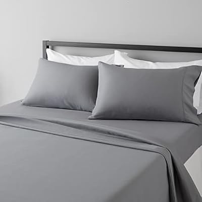 Amazon Basics Lightweight Super Soft, Wrinkle-Free, Breathable Luxury Microfiber 4 Piece Bed Sheet Set with 14-Inch Deep Pockets, Full, Dark Gray, Solid