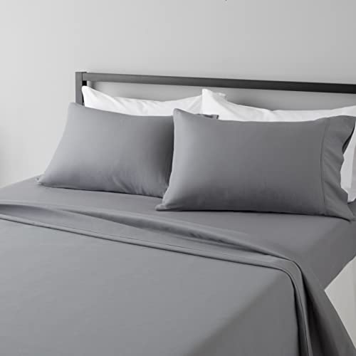 Amazon Basics Lightweight Super Soft, Wrinkle-Free Luxury Microfiber 4 Piece Bed Sheet Set with 14-Inch Deep Pockets, Full, Dark Gray, Solid
