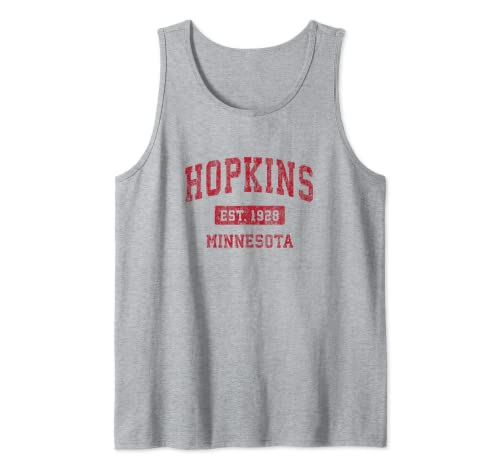 Hopkins Minnesota MN Vintage design desportivo vermelho t-shirt sem mangas, cinza