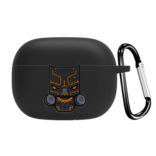 Image of New Silicone Case Compatible with Realme Buds T310 & Realme Buds N1, Soft Silicone 360 Full Protection Dust-Proof Shockproof Case Cover with Hook (Cover Only) (Black-Panther)