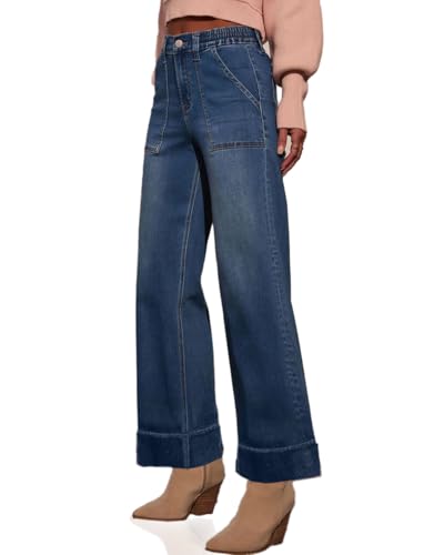 Women's High Waisted Wide Leg Jeans Casual Stretchy Sweatpant Denim Pants with Pockets Vintage Trendy 20253