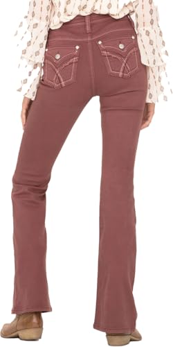 Miss Me Women's X-Shaped Flap Pocket High Rise Flare Jeans Pink 31W x 34L2