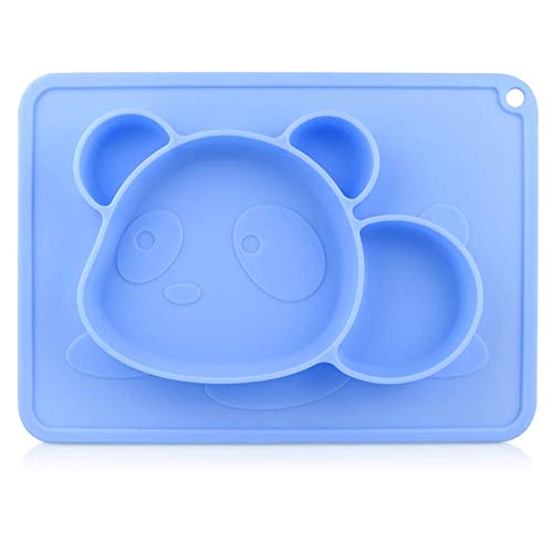 Kinderteller - RIGHTWELL Teller Baby Rutschfest Silikon Tischset mit Saugnapf, BPA-Freie für Baby Kleinkind und Kinder - Baby Teller Passend für die Meisten Hochstuhl-Tabletts (Blau)