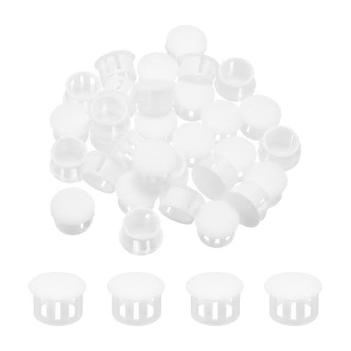 Image of MECCANIXITY 100PCS 14mm(9 /16 inch) White Plastic Hole Plugs, Flush Type Panel Hole Plugs Insert End Caps for Locking Hole Tubes Furniture Cabinet