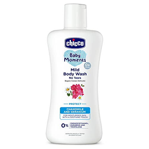 Image of Chicco Baby Moments Mild Body Wash Protect, New Advanced formula with Natural Ingredients, No tears, Suitable for Baby's Body Wash, No Phenoxyethanol and Parabens (200ml)