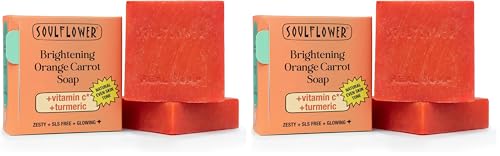 Image of Soulflower Brightening Orange Carrot Soap for Glowing Skin | Deep Cleansing Handmade Bathing Bar For Hard Water with Ginger & Vitamin E | Helps Revive Dull Skin & Refreshes Skin | All Skin Types|100g