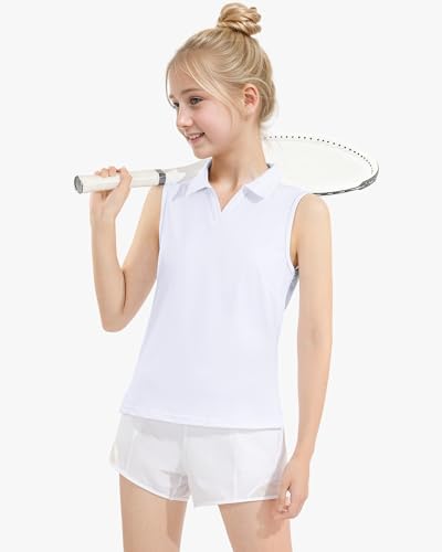 Auranso Girls Sleeveless Polo Shirts V-Neck Golf Tennis T-Shirts with Collared Quick Dry Tank Tops3