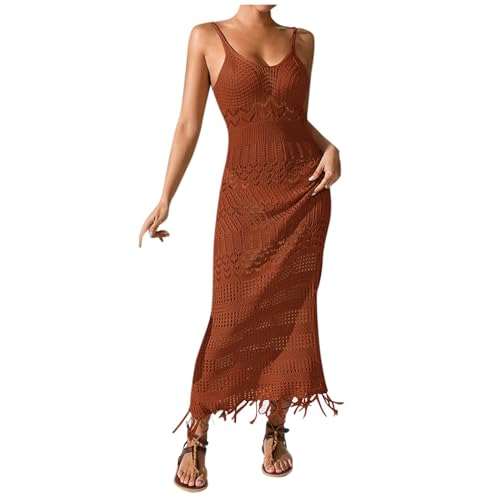 Robe de plage sans manches en tricot col en V coupe ajustée