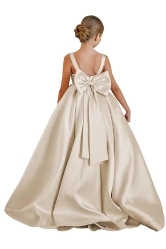 Glossy Satin Flower Girl Dress Spaghetti Strap Bow-Knot Pageant First Communion Dresses for Wedding Princess UJR099