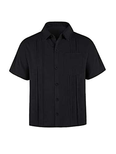 Chemise en lin garçon Haloumoning Guayabera boutonnée à manches courtes pour été