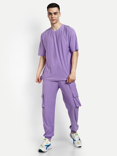 Image of Kraasa Summer Cotton Co-ord Set, Tshirt and Pant Set, Regular Fit Plus Sizes Tracksuit for Men's