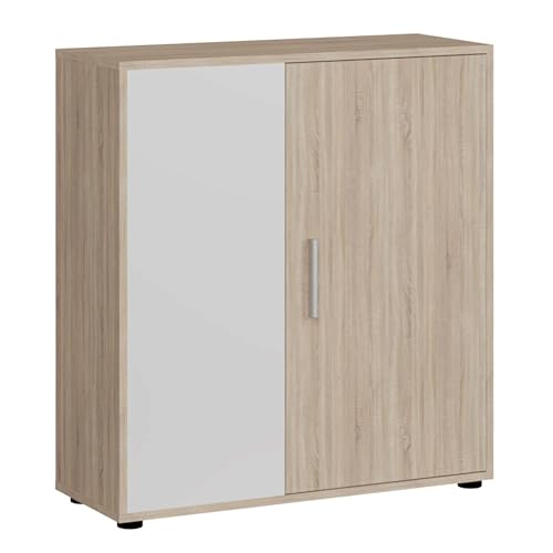 Miroytengo Buffet de salle à manger ROM 2 portes 1 étagère style nordique blanc et chêne sonoma 80 cm