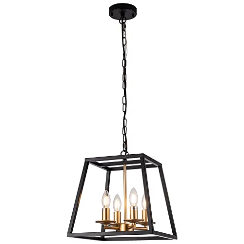 Chandelier noir carré à 4 lampes pour salle à manger et îlot de cuisine