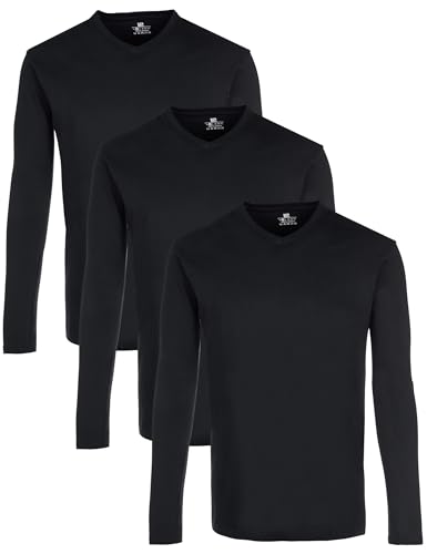 Lower East Camiseta básica de Manga Larga para Hombre con Cuello en V (3/5/10 Unidades) de 100% algodón, Camiseta para Hombre en Muchos Colores