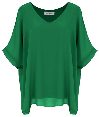 Van Der Rich ® - Blouse Ample en Voile Mousseline Col V Doublé Intérieur - Femme (Emeraude,...