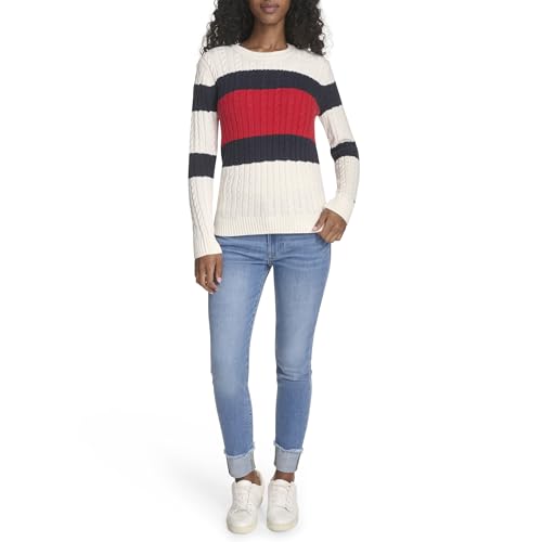 Image of Tommy Hilfiger Women's Cotton Crewneck Cable Sweater