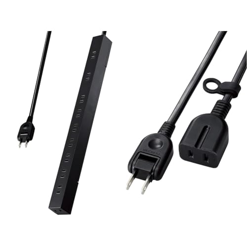 【延長コードセット】 エレコム 電源タップ 10個口 5m 雷ガード ほこりシャッター 【 マグネット 回転脚パーツ 吊り穴 】 スイングプラグ ブラック ECT-2650BK & 延長コード 2m 極性対応 3ピンプラグ接続可能 スイングプラグ T-X01-2120BK