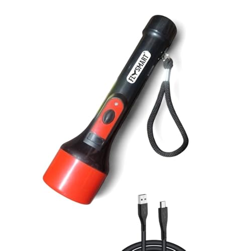 Image of Flysmart Dhoom 3W USB Rechargeable Handy Torch | Ultra Bright LED Light | Long Distance Beam Range | 2 Mode Flashlight | for Outdoor, Indoor, Hiking, Camping, Farming, Security uses | Multicolour