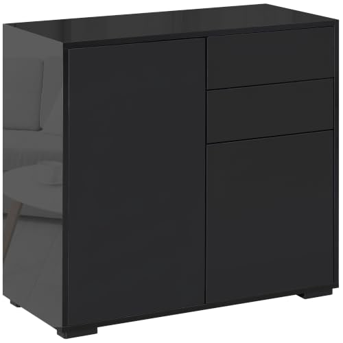 HOMCOM High Gloss Frame Sideboard Push-Open 2 Doors Black