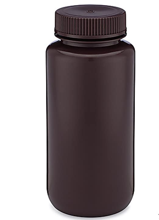 33465 | Laboratory Grade HDPE Wide Mouth Amber Reagent Bottle | Designed for Laboratories, Classrooms, or Storage at Home | 500ml (16oz) Capacity | Pack of 12