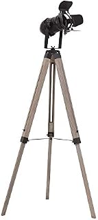 HOMCOM Industrial Style Adjustable Tripod Floor Lamp Vintage Spotlight Reading Lamp w/ Wood Metal Legs E27 Base for Living Room Bedroom, 100-140cm, Natural