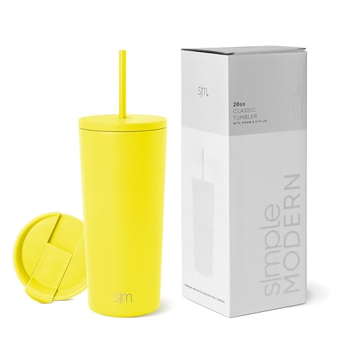 Image of Simple Modern Insulated Tumbler with Lid and Straw | Iced Coffee Cup Reusable Stainless Steel Water Bottle Travel Mug | Gifts for Women Men Her Him | Classic Collection | 20oz | Canary