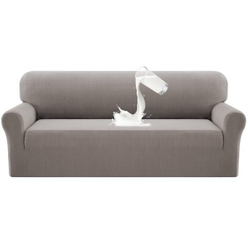 PrinceDeco Waterproof Couch Coverfor 3 Cushion Sofas,76"-80",1 Piece, Taupe