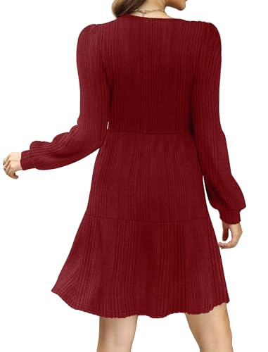 Image of Sampeel Womens Square Neck Long Sleeve Fall Dresses Casual Babydoll Sweater Dress