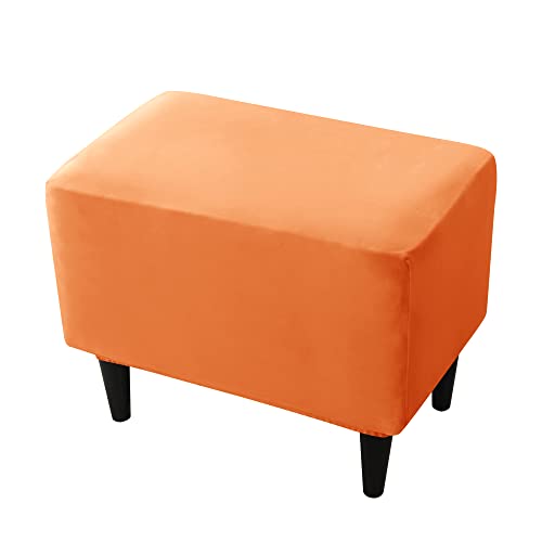 Conruser Stretch Ottoman Covers, Soft Velvet Ottoman Slipcovers Small Rectangle Storage Stool Cover Footstool Slipcover For Living Room Furniture Protector (Orange) #TOP28