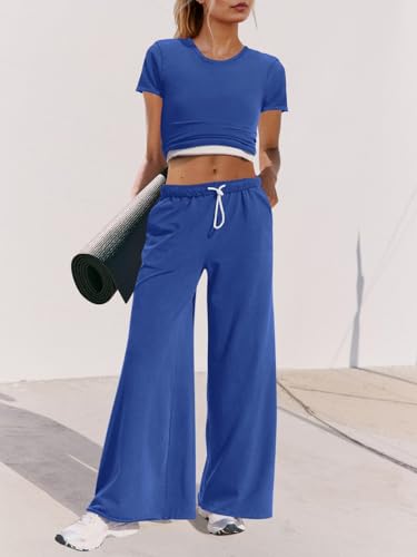 Panadila Womens 2 Piece Lounge Set Matching Workout Sets Summer Crop Tops Wide Leg Pants Going Out Outfits4