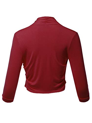 SSOULM Women's 3/4 Sleeve Open Front Bolero Shrug Cardigan Burgundy S