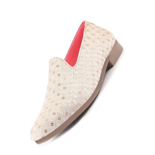Image of FAUSTO Men Embroidered Sequin Ethnic Slip-On Juttis and Mojaris with Anti Skid Sole | Traditional Loafer Sherwani Shoes for Wedding, Party, Sangeet