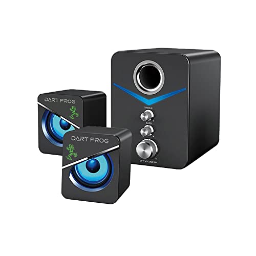 Dart Frog 2.1 Channel Gaming Speakers with LED RGB Lights and Subwoofer with Volume, Treble and Bass Controls - Black (S109)